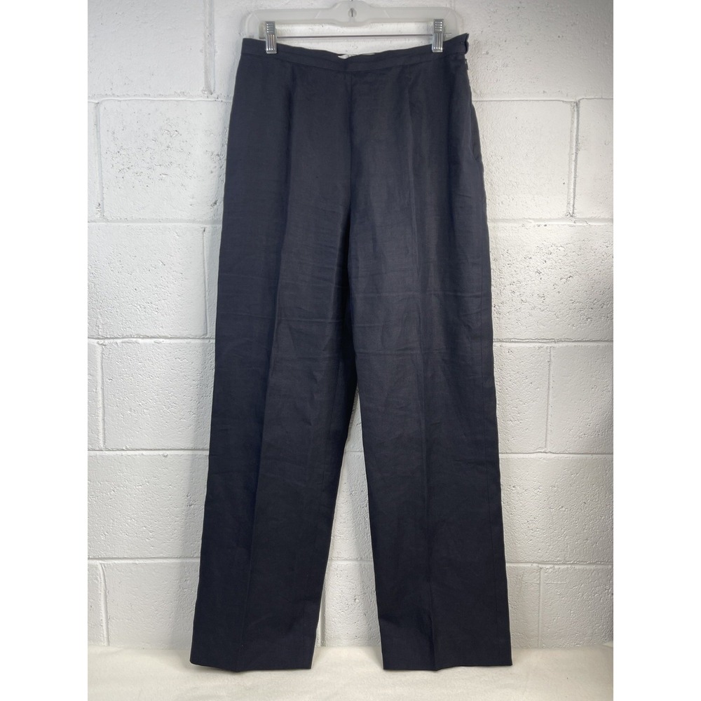 Vintage Max Mara Puro Lino Navy Blue Linen Pants High Rise Trousers Italy Sz 12